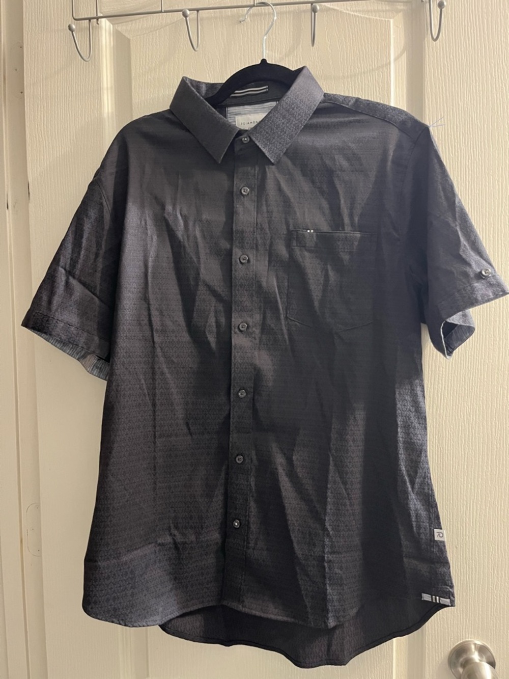7 Diamonds Men's L Geometric Stretch Button-Up Shirt Short Sleeve Black